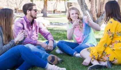 A group of student chatting in the grass